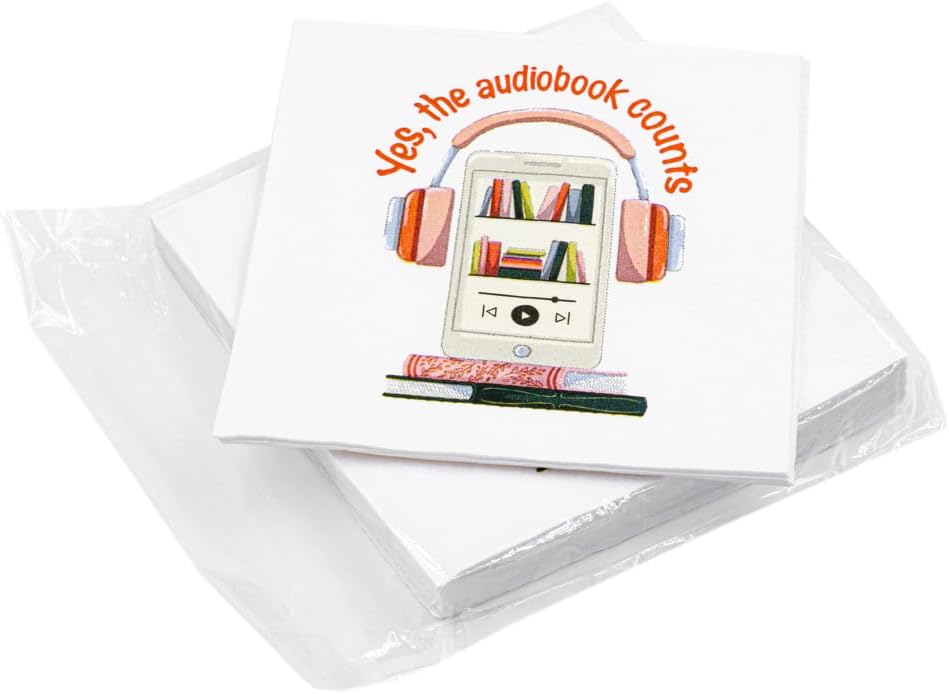 30 Pk, "The Audiobook Counts" Paper Cocktail Party Napkins for Book Clubs