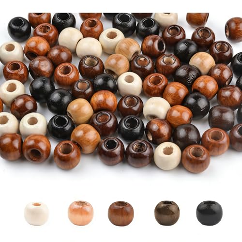 200PCS Large Hole Barrel Wooden Bead Painted Wood Beads for DIY 9m*10mm