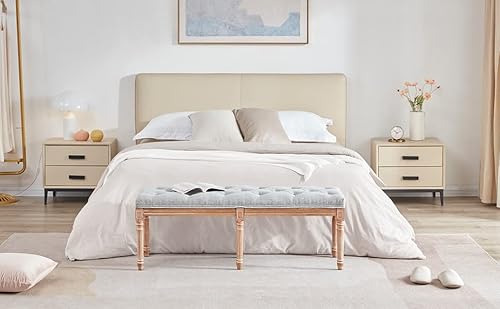 Iroomy Extra-Long Designed Upholstered Tufted Bed Bench Seat For Bedroom, Entryway Wood Bench With Sturdy Wooden Legs, Buttoned Vanity Rectangle Dining Bench,Grey #TOP5