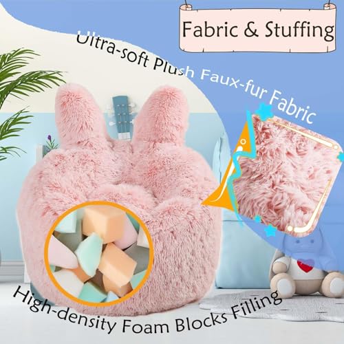 Image of Fluffy Bean Bag Chair for Kids, with Plush Faux Fur Cover, 2.5FT Memory Foam Bean Bag Chairs for Teens & Kids, Ultra Soft Sofa for Living Room /Bedroom /Dorm,Pink