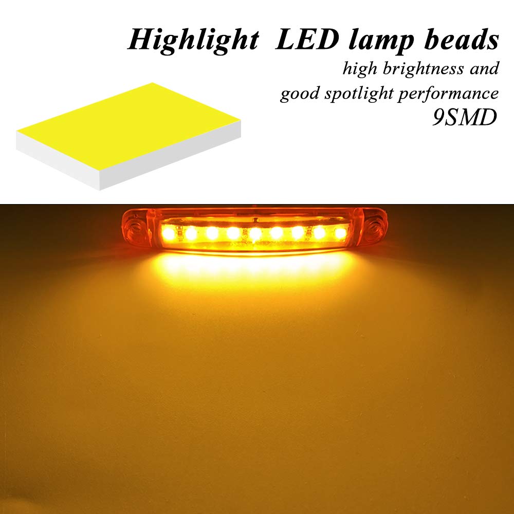 10pcs Ambra Luce di Posizione Laterale 9LED Luci di Avvertimento del Rimorchio Laterale Luci di Posizione del Camion 3.9" Luci di Ingombro Spia per Rimorchio del Veicolo 12-24V