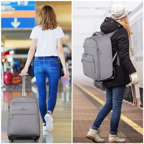 Image of ZOMFELT Rolling Backpack for Women Men, Travel Backpack with Wheels, 17 Inch Laptop Backpack with Toiletry Bag, Carry on Luggage Wheeled Backpack for Travel Trip Business Grey