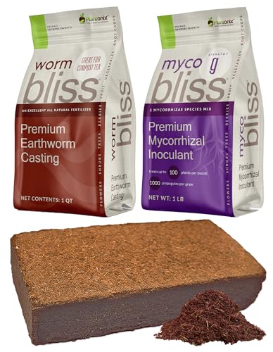 Coco Coir Brick + Worm Bliss + Myco Bliss Fertilizante Orgánico