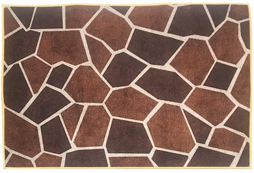 Rustic Stone Geometric Design 2' X 3' Area Rug Anti Fatigue Entryway Doormat Patio Living Room Carpet, Brown #TOP1