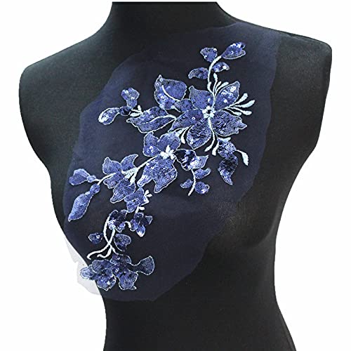 Sunmove Embroidery Sequin Lace Applique Sewing Flower Fabric Collar Patch For Wedding Gown Dress Bridal Diy Crafts(Dark Blue) #TOP1