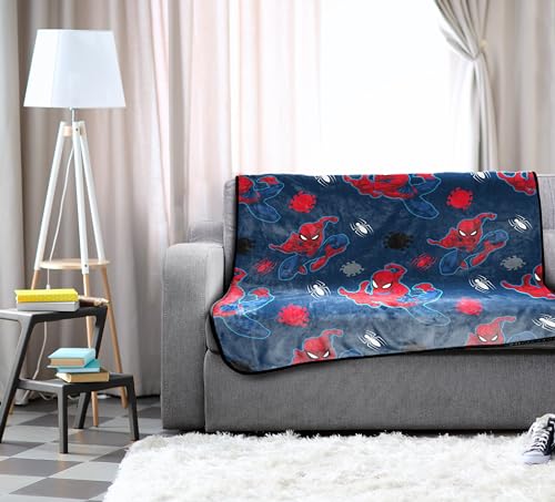 Image of Jay Franco Marvel Spiderman Plush Throw Blanket - Measures 50 x 60 Inches - Kids Super Soft Blue Fleece Superhero Bedding