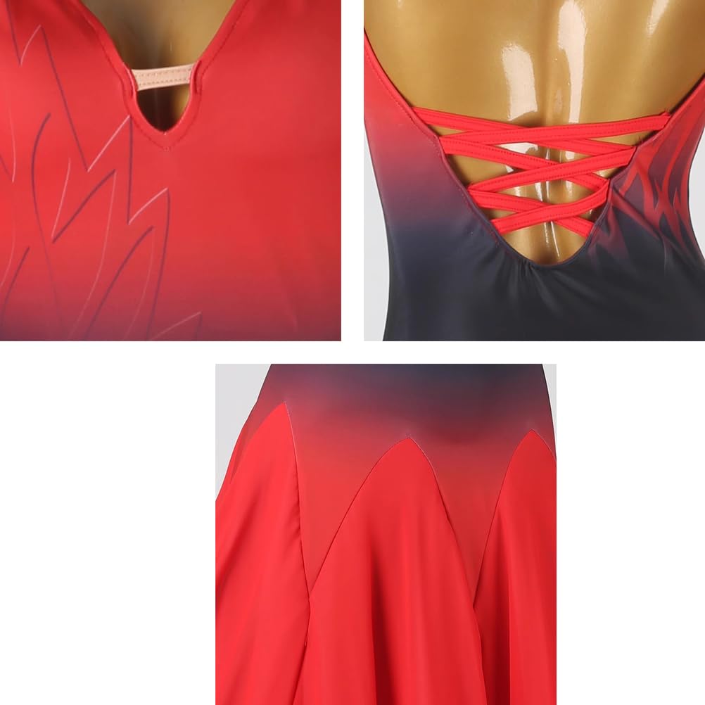 Costumi da Competizione di Danza Moderna Abitpo da Ballo Standard Senza Maniche Abbigliamento da Ballo Standard Nazionale Gonna da Valzer Flamenco Sfumata da Donna