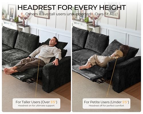 Image of Oversized Modular Sectional Sofa with Power Recliner, Plush Cloud Couch with Headrest, Convertible Deep L-Shaped 6 Seater with Corner and Storage Ottoman, Chenille, Black