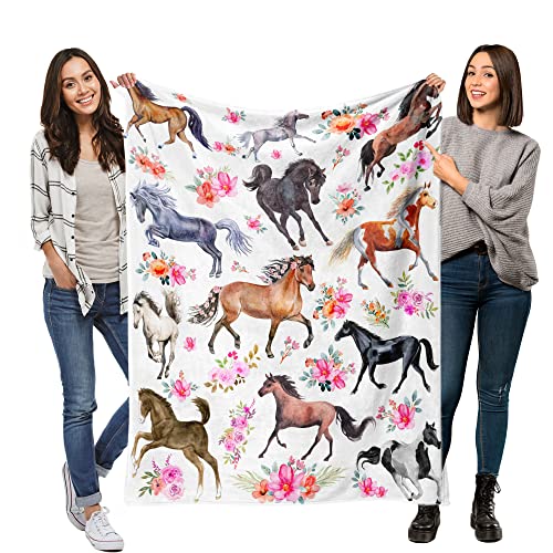 Horse Blanket For Girls Ultra Soft Warm Fleece Blanket Throw For Couch Bed Sofa, Horse Flower Gifts Plush Flannel Blanket For Women Girl 50"X60" #TOP10