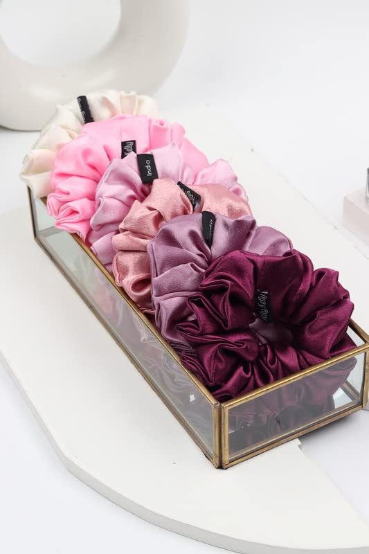 Image of Premium Satin Scrunchies for Women | Hair Bands, Ponytail Holders & Rubber Bands | Large, Fluffy, No-Damage Hair Ties | Girls Hair Accessories | Large Size | Pack of 6