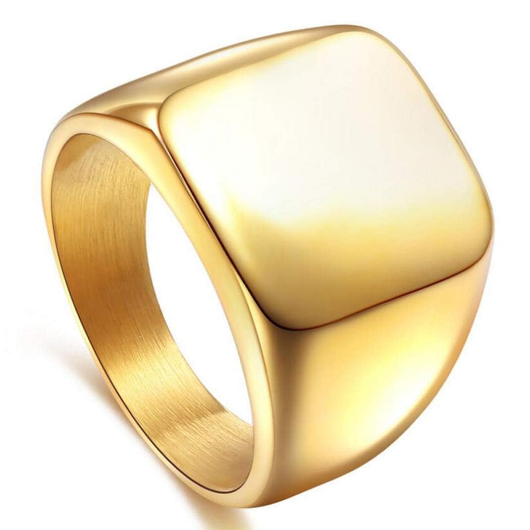ENHONG Men's Stainless Steel Square Signet Ring - 17mm Wide, 316L, No Gemstone, Biker & Dad Gift