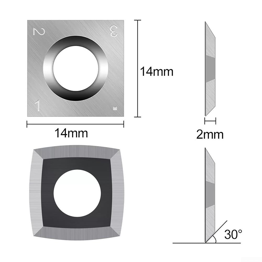 Plaquettes indexables en carbure - Carré - 14 mm x 14 mm x 2 mm - Angle de coupe 30° - Pour tours à bois - Compatible avec porte-outils M6
