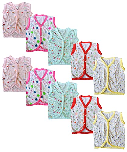 Image of New Born Baby Itch Free Feel Free Multi Printed White 100% Cotton Jabla Combo (Set of 10)(0to6 Months)