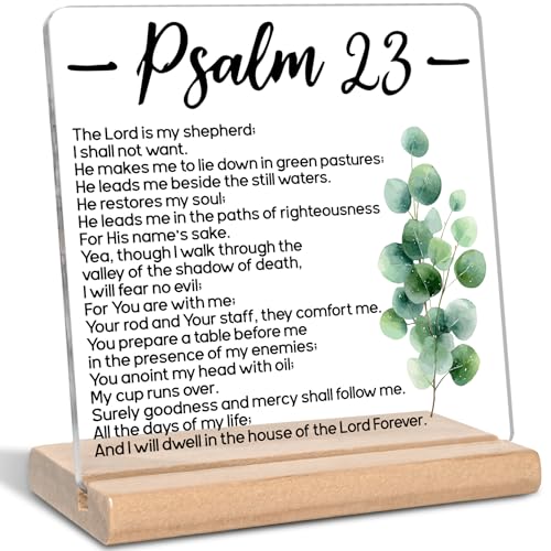 Christian Gifts for Women Men Psalm 23 Quotes Bible Verse Acrylic Plaque Sign Inspirational Bible Gifts for Friends Family Coworkers Office Home Desk Decor signs