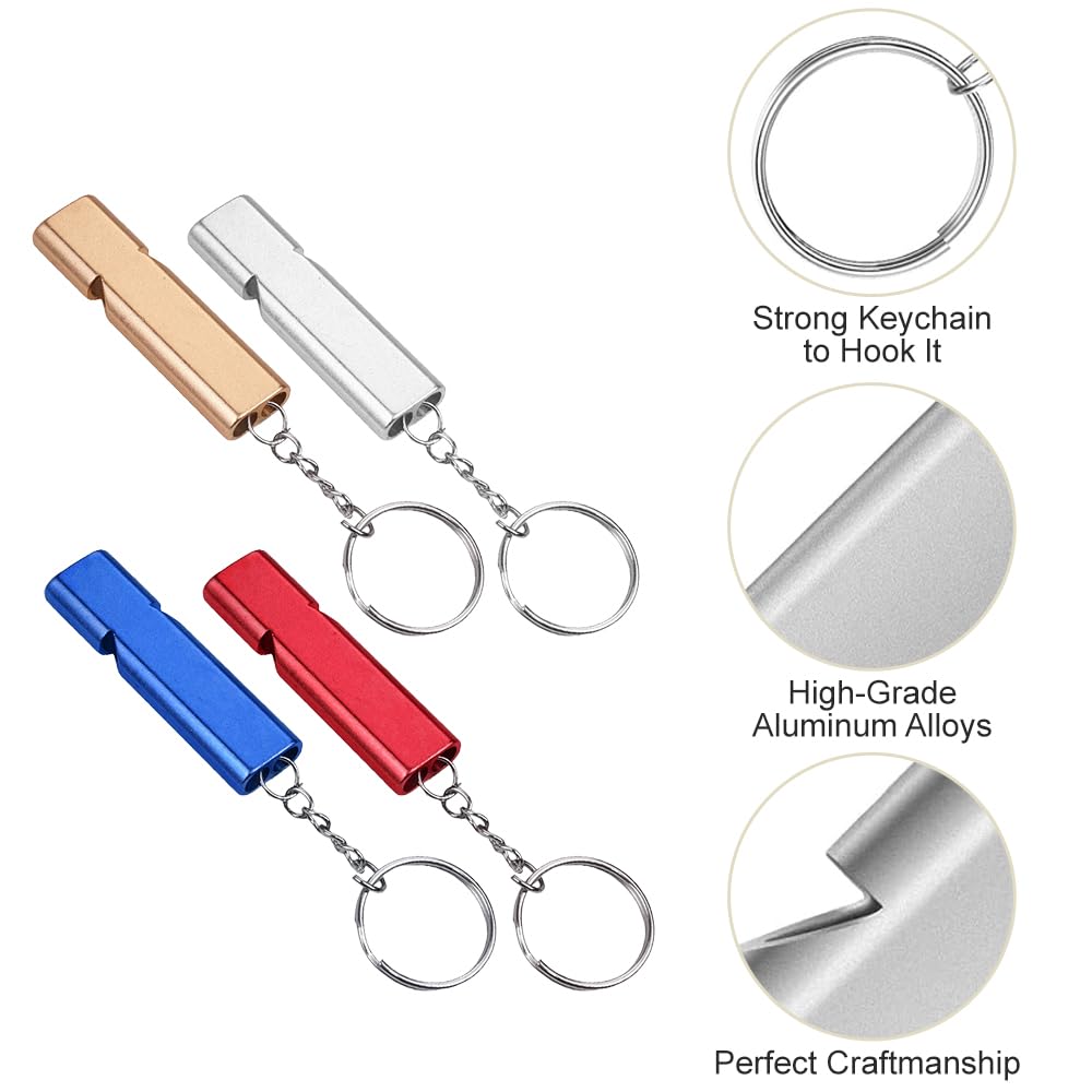 Silbatos de Emergencia: 4 silbatos de Seguridad de Doble Tubo con Llavero para Exteriores, Camping, Senderismo, mochileros, Deportes, Entrenamiento de Perros