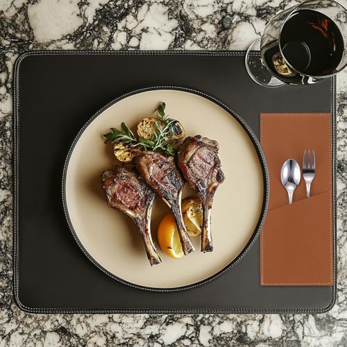 sourcing map 2 Pcs Leather Cutlery Sleeve Silverware Utensil Holders Knife and Fork Bag Pouch Flatware Storage Sleeves for Dinner Table Home Kitchen Table Decoration, Brown - Image 5