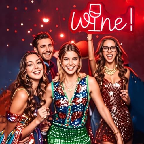 Image of Acrylic Wine Neon Sign for Wall or Window Background Decor,LED Dimmable Bar Neon Decorative Cocktails Light Handmade Art Lamp for Home Pub Wedding Party Bar Studio,5V USB Powered