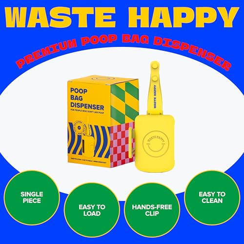 Image of Dog Poop Bag Dispenser with 15 14 inch Bags Capacity - Blue Silicone Dog Poop Bag Holder for Leash | Durable, Portable & Refillable Waste Bag Case | Only Fits Waste Happy bags