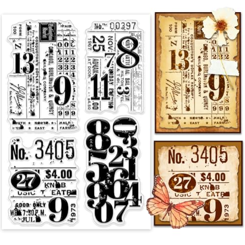 PH PandaHall Retro Numbers Clear Stamp for Card Making Background Board Rubber Stamp Classic Stamp Vintage Transparent Seal Stamps for DIY Scrapbooking Decoration Journal Postcard Gift Tags