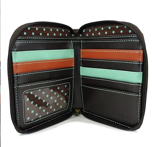 Image of CHALA Zip Around Wallet, Wristlet, 8 Credit Card Slots, Sturdy Pu Leather - Frog - Turquoise