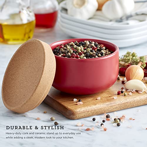 Image of Kamenstein Ceramic and Cork Salt Pig with Easy Lift Lid for Easy Access, Red