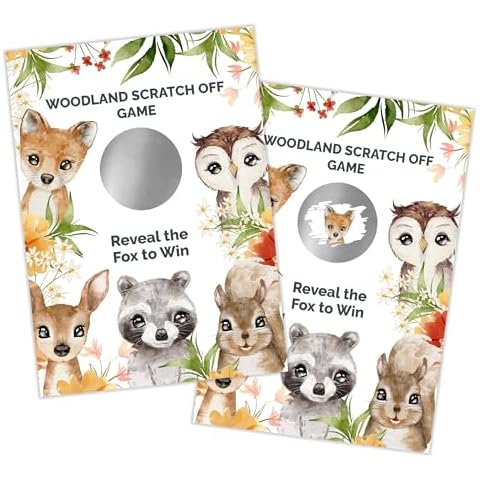 Woodland Baby Shower Scratch Off Game or Birthday Party Activity - Lottery Ticket Raffle Cards (32 Pack) Cover