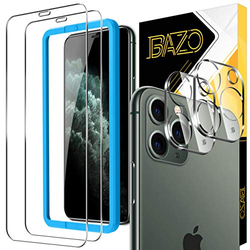 BAZO 2 Pack Screen Protector Tempered Glass and 2 Pack Camera Lens Protector for iPhone 11 Pro Max (6.5 inch) [Anti-Scratch] [Alignment Easy Installation Frame] HD [Fit with Most Cases]