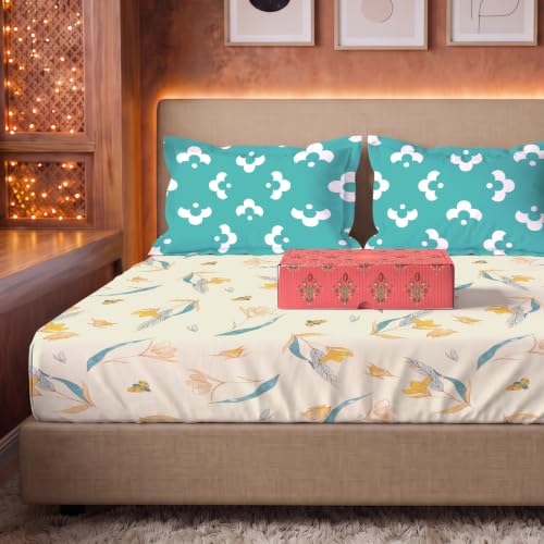 Image of Urban Space Festive Gifting Set - 100% Cotton Double Bedsheet with 2 Pillow Covers, Double Bedsheet Gift Set in Gift Box, 90 x 100 Inch, Sprinkle Buttercream | Diwali, Festive & Housewarming Gift