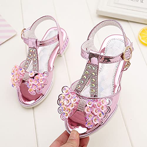 Toddler Girl Sandals Buckle Sandals Sequins Bow Girls Beach Baby Strap Breathable Soft Kids Shoes Girl's Shoes (Pink, 30)2