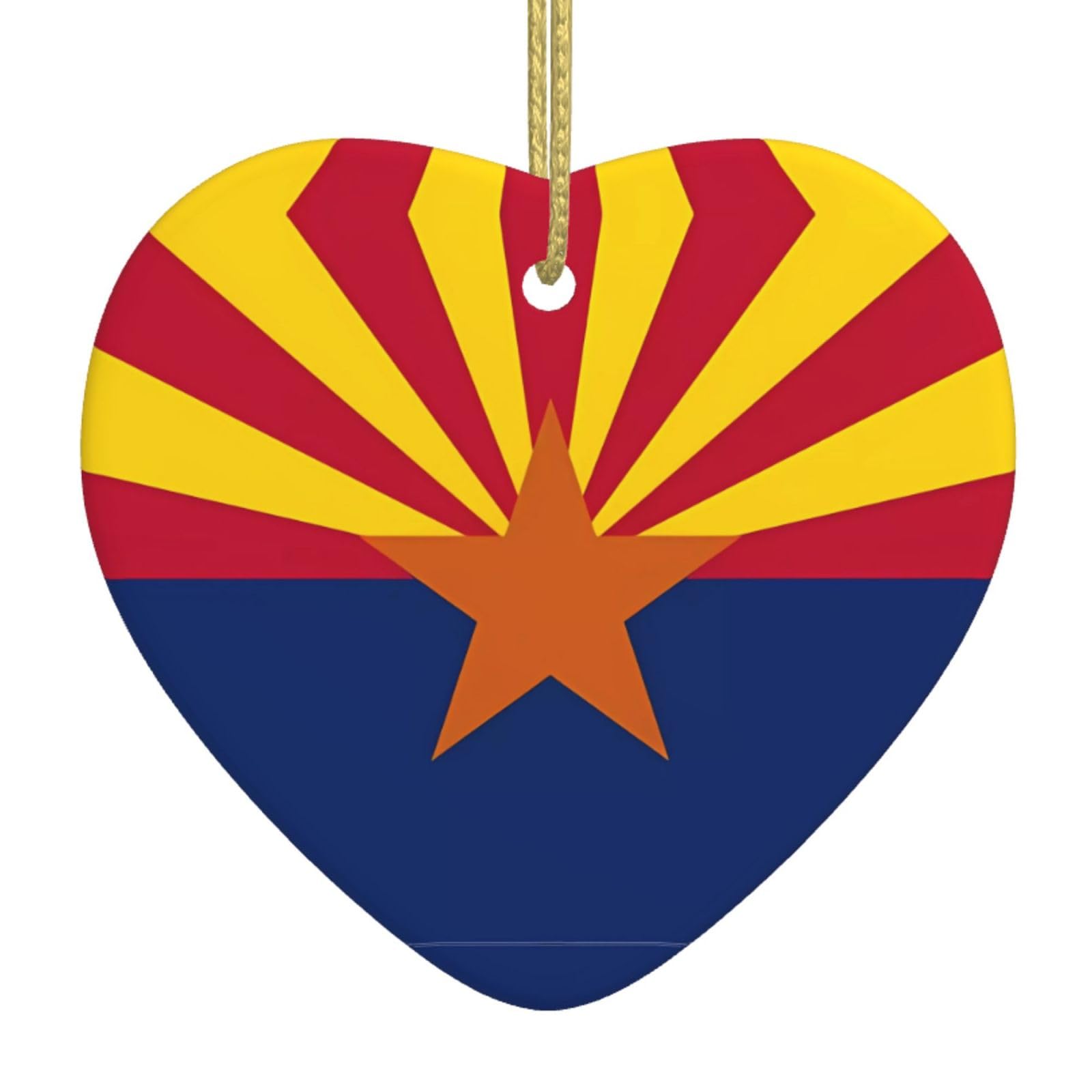 Arizona Flag Ceramic Christmas Heart Pendant with Silk Thread, Christmas Tree Home Decoration