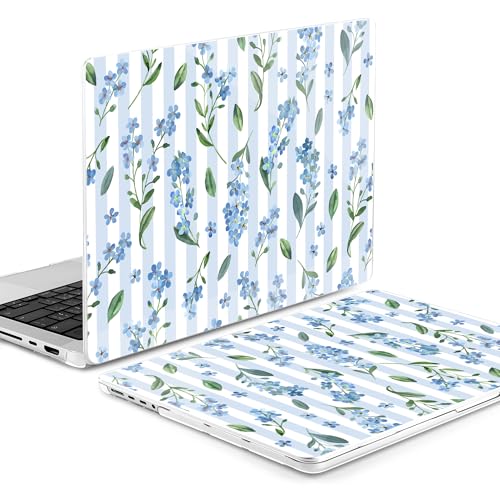 Image of MEEgoodo Case for M5 MacBook Pro 16 inch Case 2026 2024 2023 2021 with M5 M4 M3 M2 M1 Pro /Max Chip, Fit Model A3429 /A3428 /A3403 /A3186 /A2991 /A2780 /A2485, Blue Watercolor Flowers&Stripes