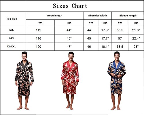 VERNASSA Mens Satin Robe Silk Long Sleeve Kimono Bathrobe Sleepwear Loungewear
