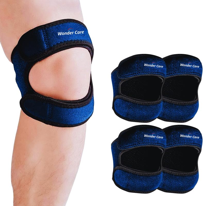 Image of Wonder Care Neoprene Knee Brace with Silicon Gel Pads, Patella Knee Strap for Workout & Sports, Patellar Tendon Strap, Adjustabale Patella Support for Men Women (4, Blue)