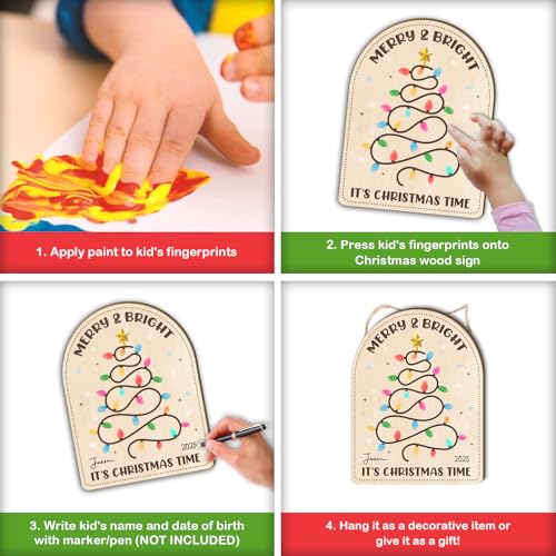 Activité scolaire Noël : suspension bois empreinte bébé DIY - 3