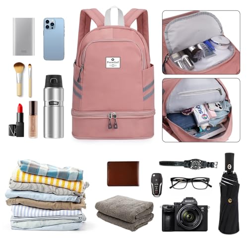 Gym Backpack for Women Foldable Sports Gym Bag with Shoe Compartment & Wet Pocket Travel Backpack Casual Daypack, Pink4