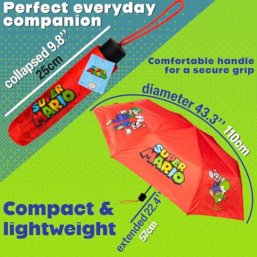 Image of Get Trend Super Mario One Piece Hello Kitty Kids Windproof Travel Umbrella | Strong Folding Compact Umbrellas for Rain, Lightweight, Portable Kids Travel Essentials, Fits Backpack & Car, Gifts for Boys