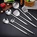 304 Stainless Steel Kitchen Utensils Set - 17” All Metal Cooking Tools, 6-Pcs Extra Long Handle Utensils with Spatula, Soup Ladle, Skimmer Spoon, Slotted Spatula Turner, Spaghetti Server, Solid Spoon