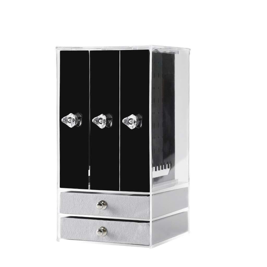 Organizador de Joyas de acrílico con 2 cajones y 3 colgadores para Pendientes, Transparente para Anillos, Collares y Pulseras.