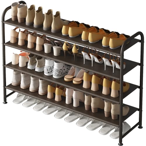 Image of INGIORDAR Shoe Rack 4 Tier Long Storage Organizer Wide Metal Shoe Shelf for Closet Entryway Brown