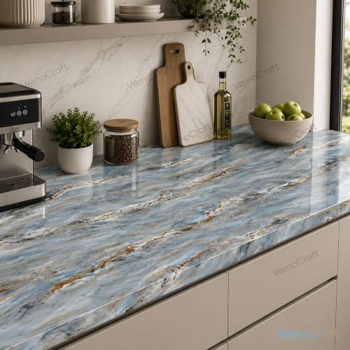 Image of Marble Waterproof Wallpaper Self Adhesive PVC DIY Sticker for Kitchen Furniture Cabinets Wardrobe Almirah Tabletop and Walls Peel & Stick Decorative Sheet (Natural Mountain 60x200cm)