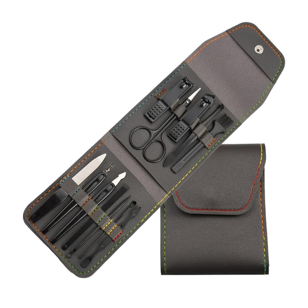 SBCGFY Nail Clippers, Professional 12pc Manicure Set, Grooming Kit Nail Kit,Gray