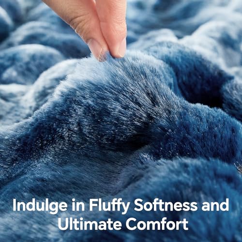 BEDELITE Faux Fur Throw Blanket for Couch, Decorative Tie-Dye Blue Plush Bubble Blanket - Super Soft & Cozy Fluffy Faux Rabbit Fur Blanket for Women Gift, 50x60 Inches