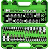 SWANLAKE GARDEN TOOLS 34-Piece Torx Bit Socket Set, Tamper Proof T6-T70, Solid Star Bits Set, Premium CR-V & S2 Alloy Steel Star Socket Sets, Torque Bit Sets with Storage Case