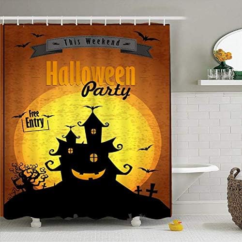 Amazon｜ハッピーハロウィーンシャワーカーテン ハロウィン ハロウィン 全ハロウィン シャワーカーテンセット フック12個付き バスルーム