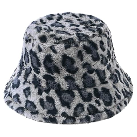 LAEMILIA Women's Leopard Print Faux Fur Bucket Hat Cover