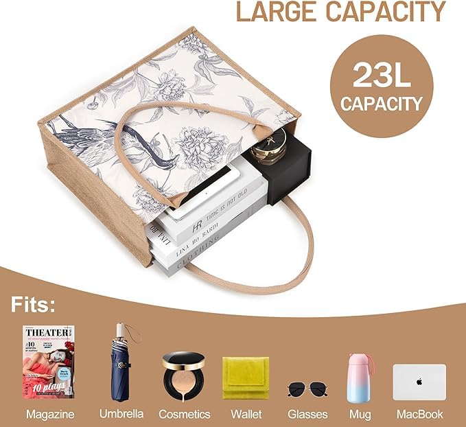 BLACKBOXES Jute Tote Bag for Women-Waterproof Beach Bag, Large Reusable Gift Bags, Gift Tote Bag for Her,Cute Tote Bag Pool Bag 3 51AhOlJXdTL