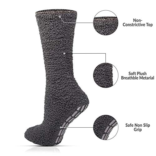 Image of Debra Weitzner Non-slip Hospital Socks Fuzzy Slipper Grip Socks For Women Men 3 Pairs