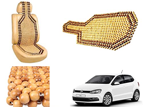Image of Car Bead Seat Wooden Beads Cushion Cover Pad for Volkswagen Polo Exquisite, Acupressure Sitting Seat Cover | Cream Color - Pack of 1