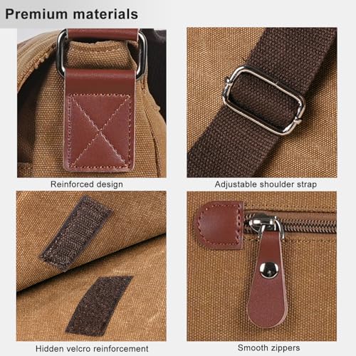 Image of Vintage Canvas Satchel Messenger Bag for Men Women,Travel Shoulder Bag 13.5 inch Laptop Bags Bookbag (Coffee)