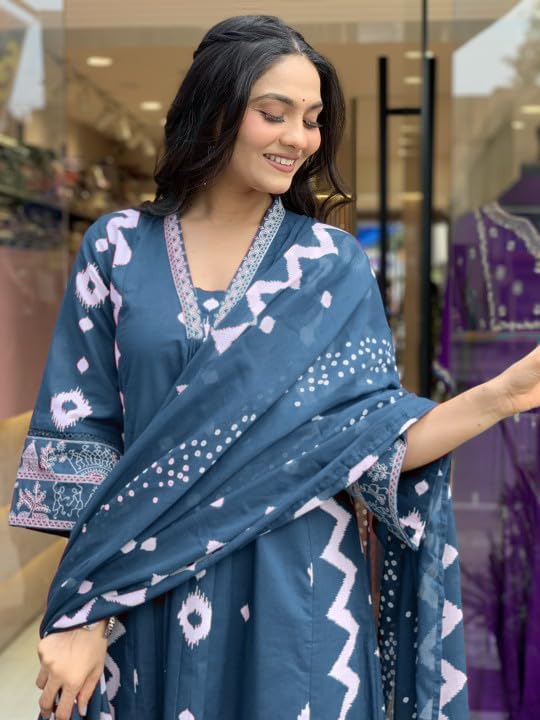 Image of KLOSIA Viscose Women Printed A-Line Kurta Pant with Dupatta